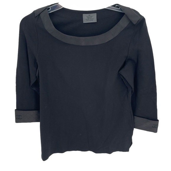 Chanel Blouse Top Size Medium Black Women’s Logo Satin Trim Pullover Rayon nylon - Picture 1 of 10